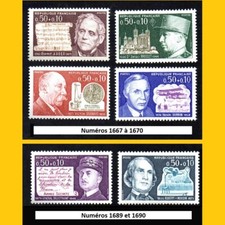 SERIE 6 TIMBRES POSTE 1971 - CELEBRITES N° 1667 A 1670 ET 1689/1690 - NEUFS**