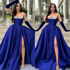 Elegant Royal Blue A E Evening Dresses Beads Crystal Sweetheart Split Party Prom