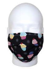 Cupcakes  Black  Reusable Face Mask W/Pocket Adult Large Handmade