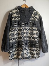 Ladies Vintage Fleece Jacket Size S 8 10 Grey Hood Faux Shearling Stag Nordic