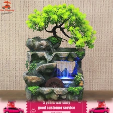 Water Fountain Tabletop Indoor Small Rock Waterfall Zen Decor with LED Light New