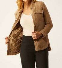 Ecru Suede Shirt Jacket With Zip Out Liner In Camel - Size Xs