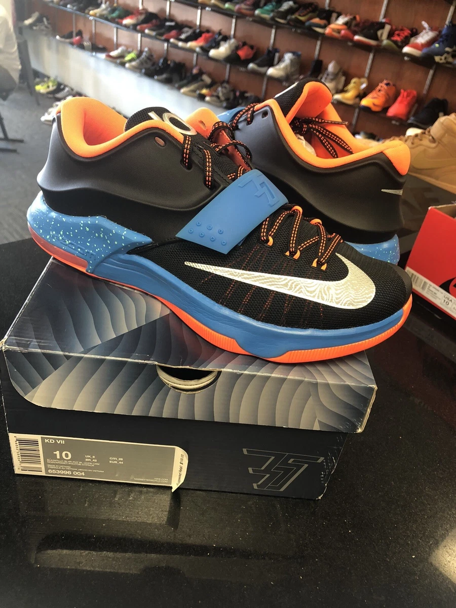 NIKE KD VII 7 Away Road Size 10 653996004 Black Orange Blue Chet | eBay