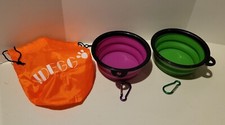 2 Pack Set Dog Portable Pet Bowl Food  Water Collapsible Dish Travel W Bag