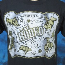 vtg 80s COWBOY LET S RODEO single stitch T-Shirt SMALL horse bull belt buckle