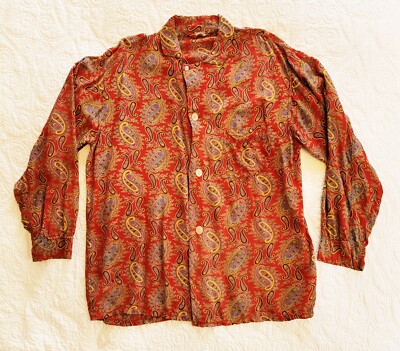 Vintage 1950s MANHATTAN Label LONG SLEEVE Silky Rayon Pajama SHIRT 