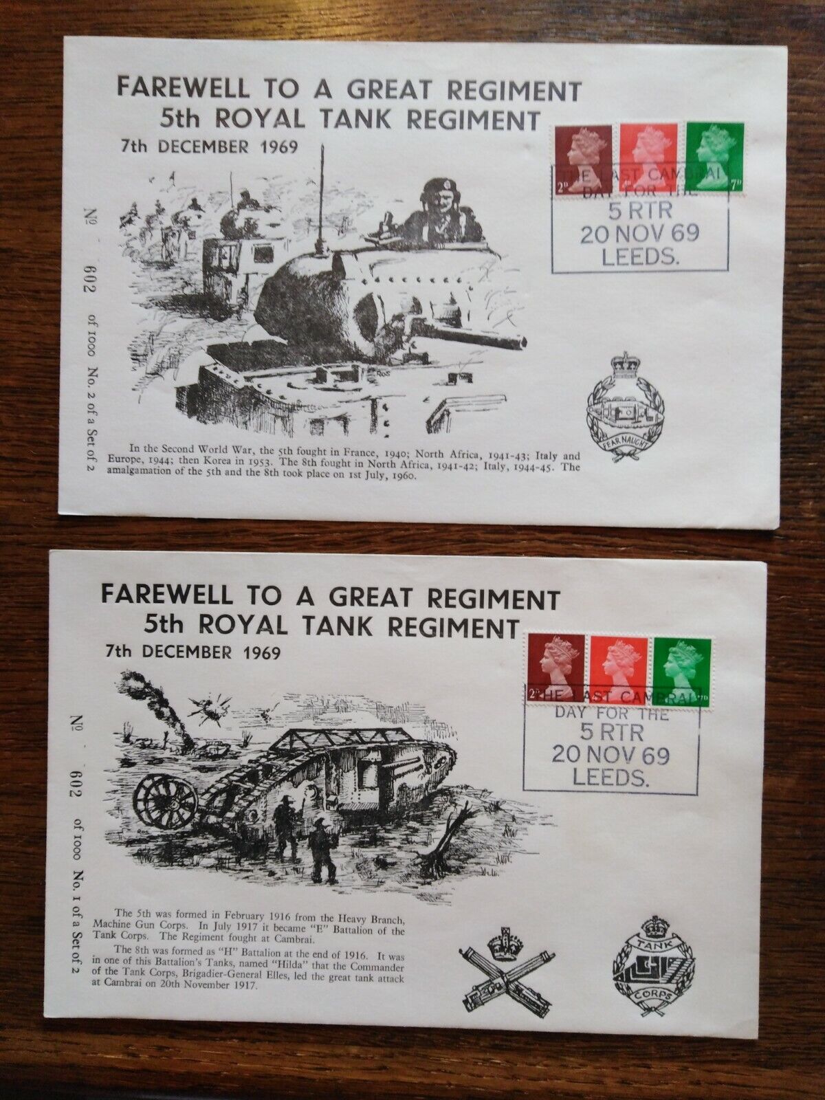 1969 5th Royal Tank Regiment Military Classic Disbandment Sale item Covers Cambrai