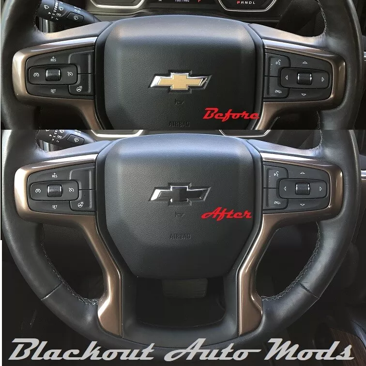 Matte Black Steering Wheel Bowtie Overlay Chevy Silverado 2014