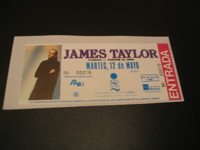 JAMES TAYLOR TICKET INVITATION MADRID TOUR 1992 COMPLETE GLUED