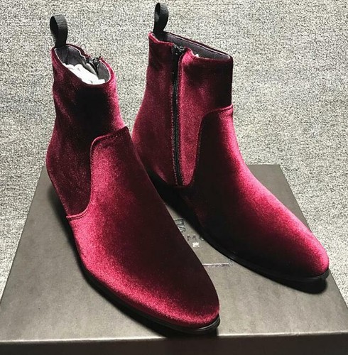 Luxury Mens Velvet Chelsea Boots High Top Ankle Zip Business Casual Dress Shoes