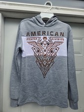 Men's American Fighter Hoodie Gray Sweatshirt Graphic Print Pullover Size S