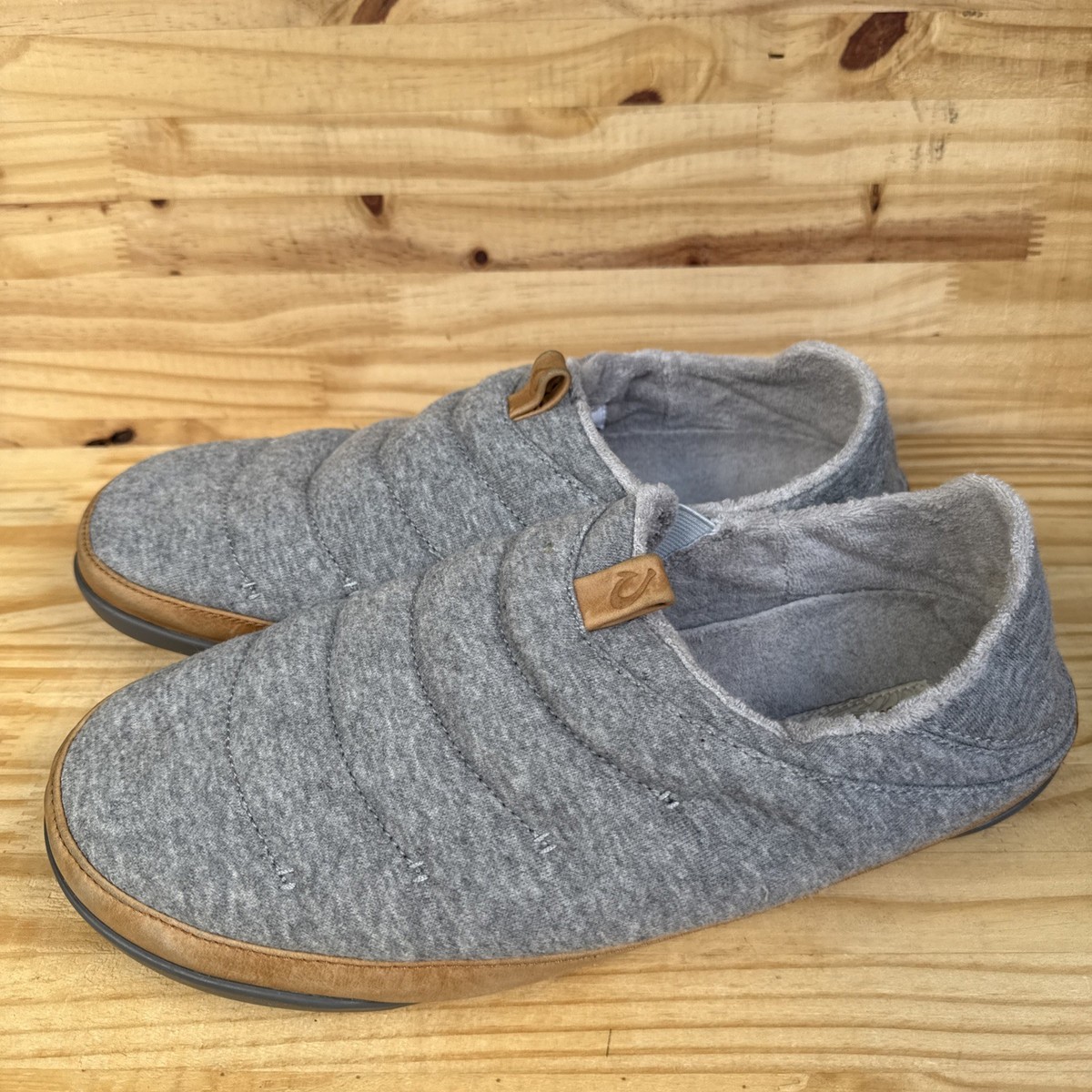 Olukai Mahana Men\'s Gray Quilted Slip On Mules Slippers Shoes US 11 EUR 44 Olukai Mahana Comfort Quilted Lined Slipper Shoes Gray Mens  main image 3