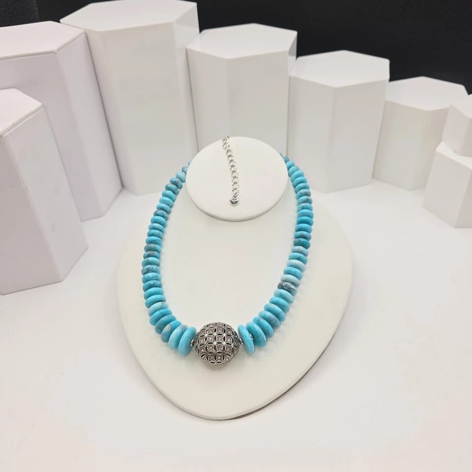 Colar folheado a prata cristal Howlite e Swarovski "Céu Persa" Brighton 18"adj - Imagem 3 de 4