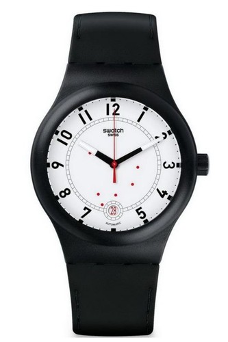 SWATCH- Sistem51 Chic Automatic White Dial Black Silicone Unisex 42MM NIB!
