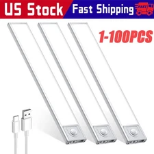 LED Motion Sensor Under Cabinet Closet Light USB Rechargeable Kitchen Lamp Strip
