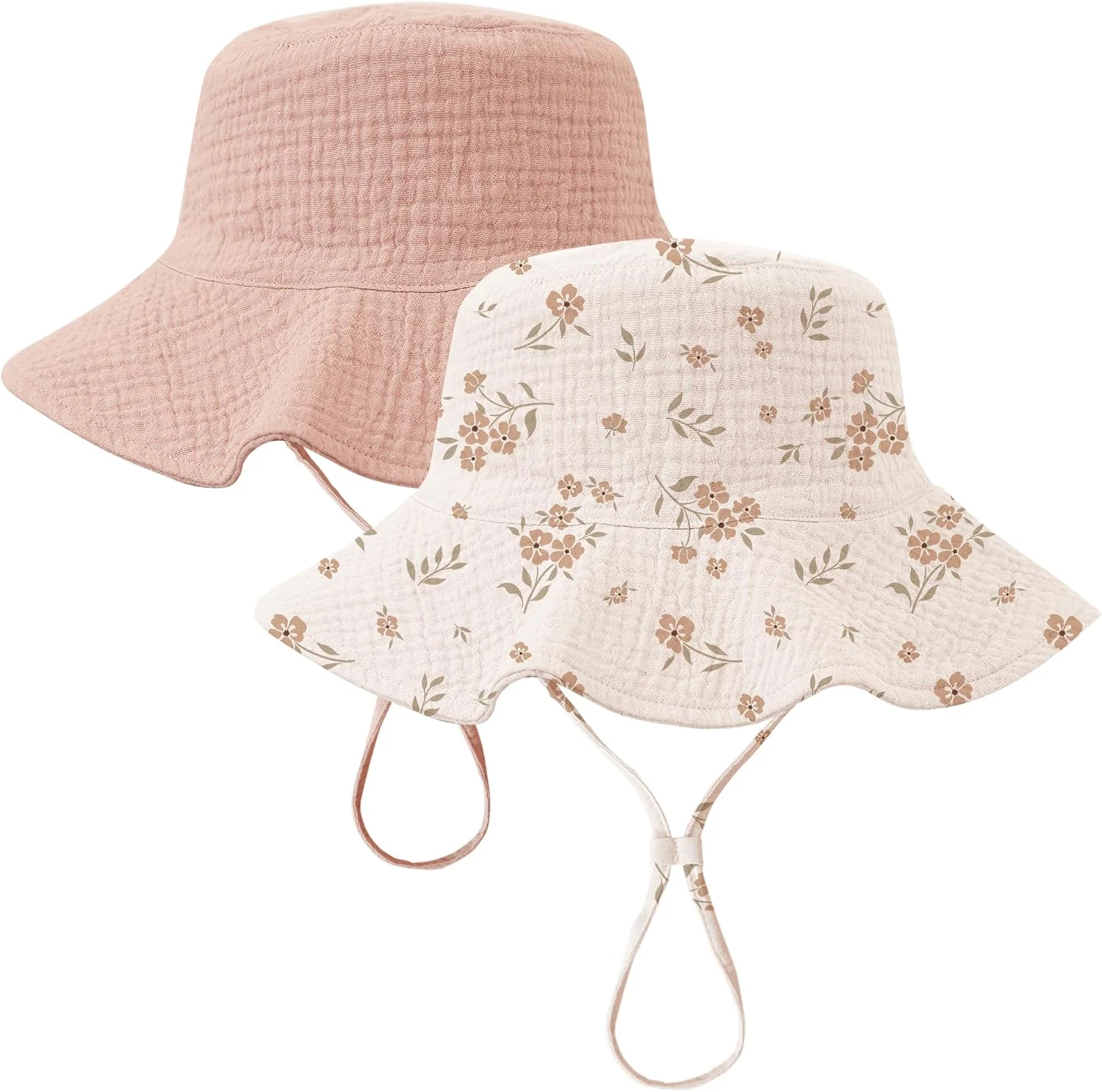 2 Pack Muslin Baby Sun Hat UPF 50+ Sun Protection Baby Bucket Hat Summer Beach H