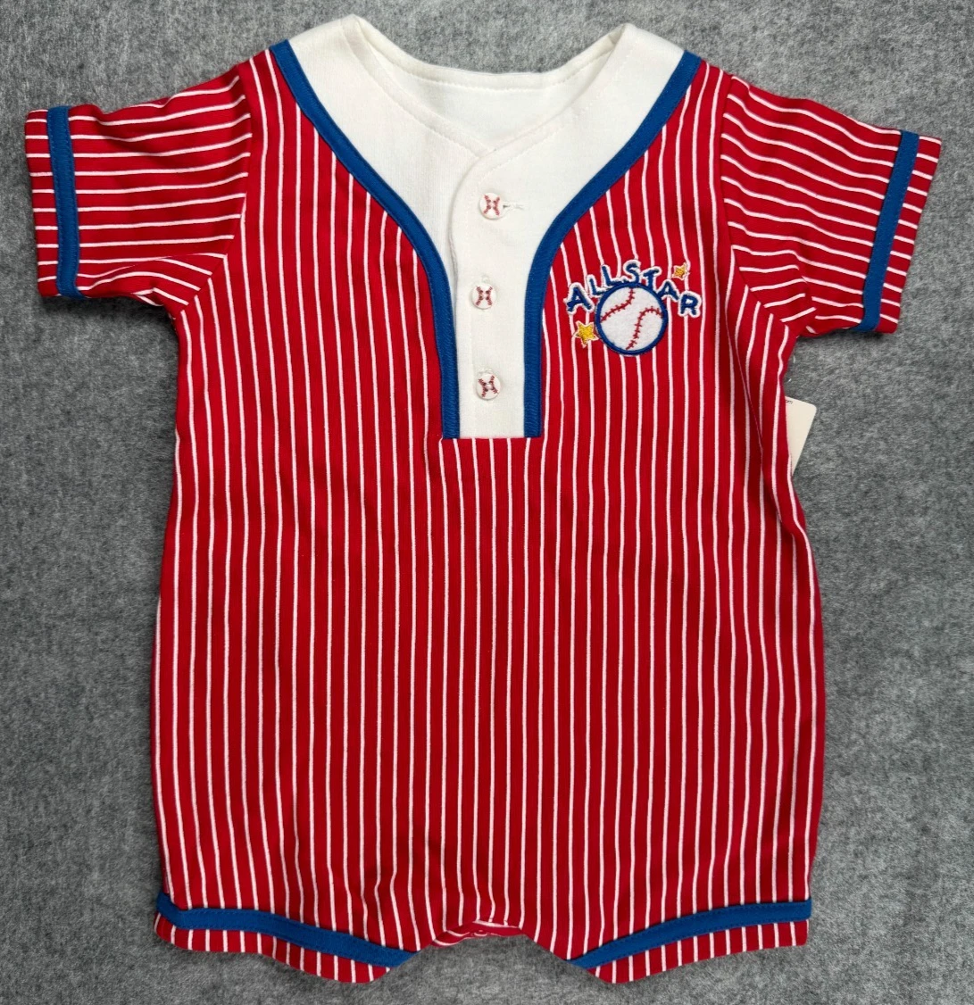 Baby Boy Clothes New Baby Okie Dokie Vintage 6-9 Month Baseball Romper Outfit