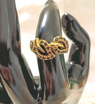 Vintage Sapphire Sterling 925 Gold Overlay Heart Shaped Leaves Size 7 Ring