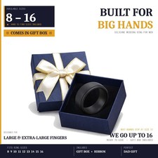 Men's Black Silicone Wedding Band Ring w/ Gift Box Safe Work Sports Sizes 10-16