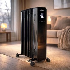 OIL-FILLED PORTABLE RADIATOR Electric Heater 2K 2000W LED Home Heating Black
