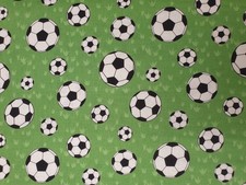 Football fabric UK 100% cotton material metres Sports Green Grass Ball Black