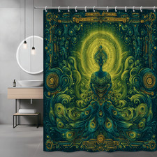 Peacock Mandala Shower Curtain Green Gold Graphic
