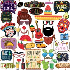 41 PCS Fiesta Photo Booth Props Kit 8x10 Inch Sign Mexican Cinco De Mayo