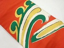6843796: JAPANESE KIMONO / ANTIQUE NAGOYA OBI / SILK / WOVEN ROUGH WAVE