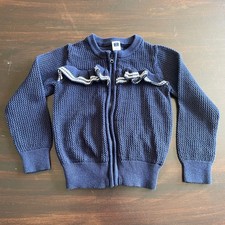 Janie and Jack Girls Navy Blue Ruffle Zip Front Cotton Knit Cardigan Sweater 4