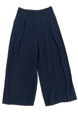 Jaeger Women's Trousers Size 10 Navy Wide Leg Zip Pockets Pleat Front New