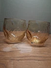 Set Of 2 - Blenko Style, MCM Honey Gold Roly Poly Low Ball Rocks Glasses