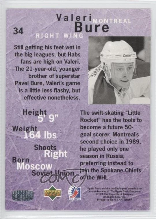 1995-96 Upper Deck Be a Player Valeri Bure #34 - Image 2 of 2