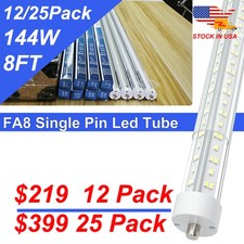 8 Feet LED Tube Light 6500K 144W T8 T12 Single Pin FA8 V Shaped Ballast Bypass