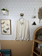 Dolan from Anthropologie Cream Tie Waist Ruffle V-Neck Blouse - Size - Medium