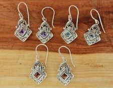 Sterling Silver Bezel set Garnet, Amethyst, Blue Topaz Scroll Swirl Earring»E13