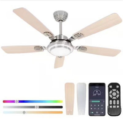 BICIK 52  Smart Ceiling Fan Silver Reversible LED Light Remote App Control