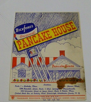 vintage 1953 BICKFORD'S PANCAKE HOUSE menu 1950s restaurant chain dining food
