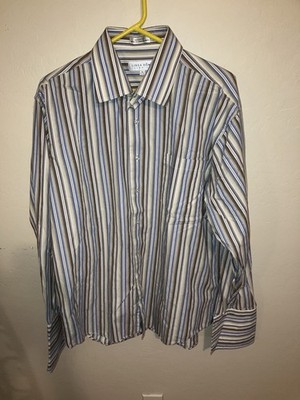 Linea Dome Men s Long Sleeve Button Blue/White/Brown Stripes Xl Excellent Cond