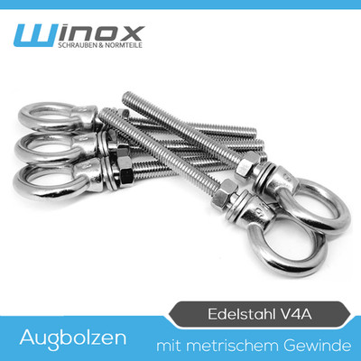 Augbolzen M6 M8 M10 mit metrischem Gewinde Edelstahl A4 Öse Haken Ringschraube