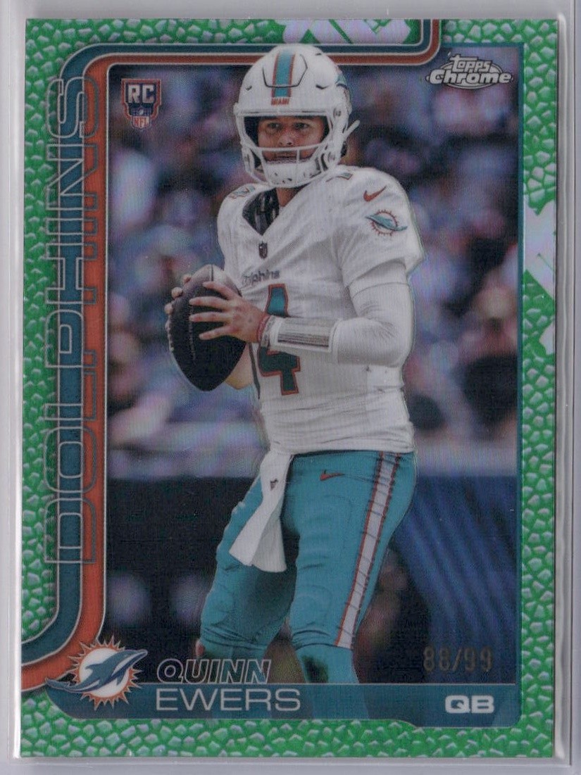 Quinn Ewers Rookie RC SP 2025 Topps Chrome Football Leather Green /99 Dolphins