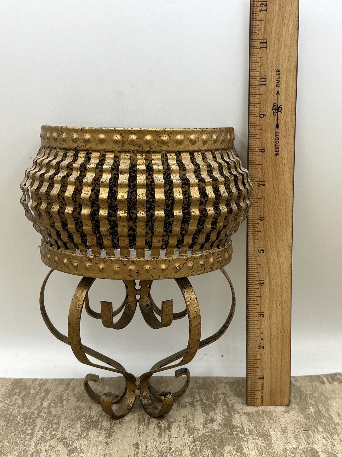 Vintage home interior black and gold distressed finish wall pocket