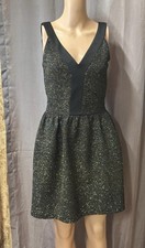 NWT Aqua Womens Juniors Clubwear Dress Black Light Gold Glitter Double-V SZ M