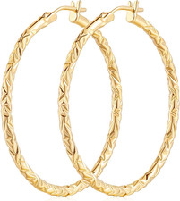 Gold Hoop Earrings 14K Gold Plated Hoop Earrings for Women Large 14K 40mm