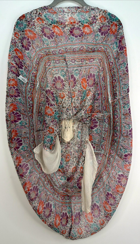 Rene Derhy Sheer Viscose Beaded Multicolor Beach Cover Up/Midi Dress Medium - Afbeelding 10 van 24