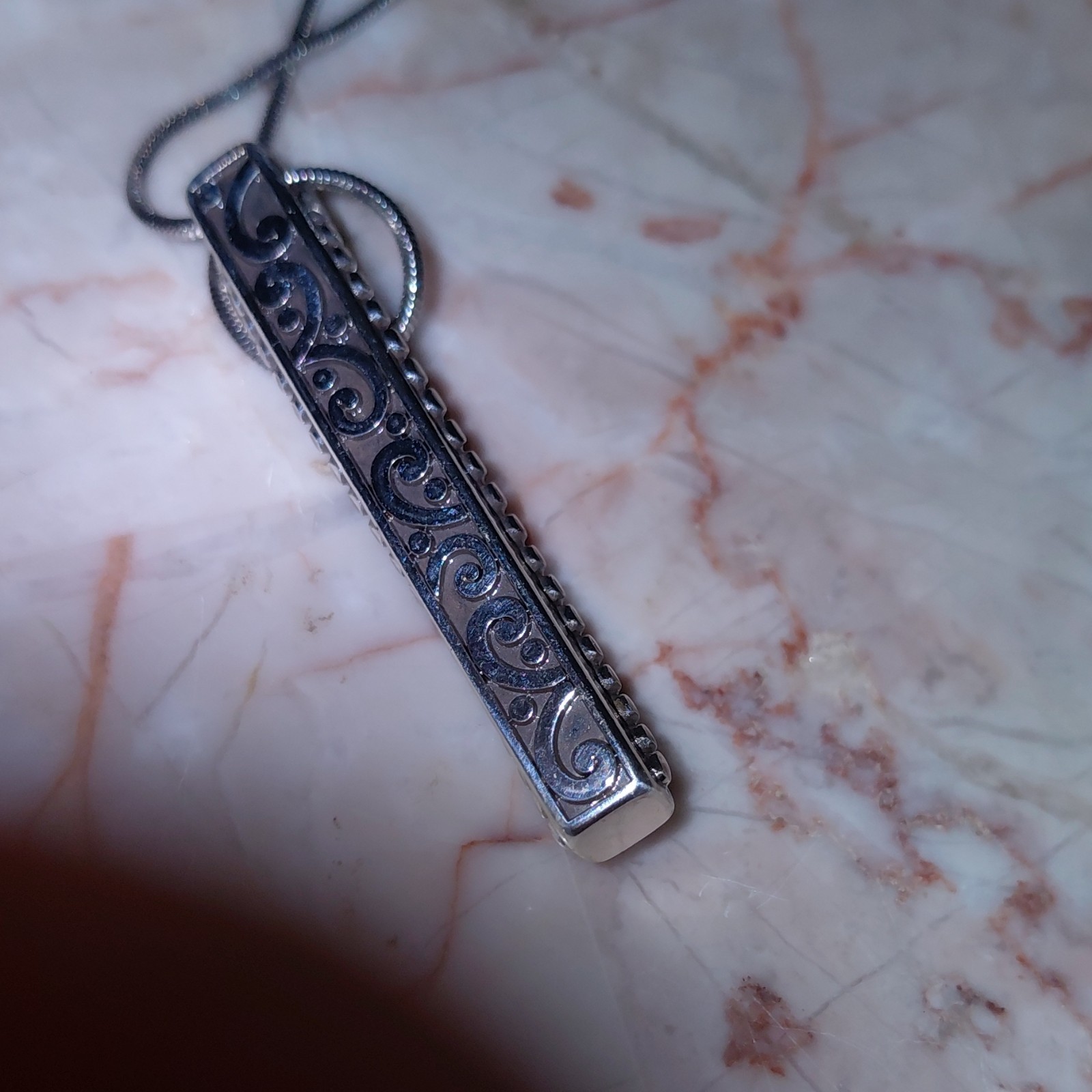 Silver Brown Stone Rectangle Pendant Necklace Sna… - image 3