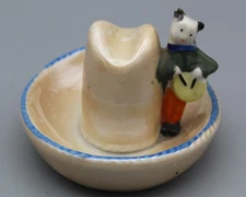 Vintage Made Japan Ceramic Ashtray Drumming Cat In Sombrero Marked MCM Luster