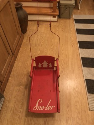 Sno-Ler Folding Winter Children's Snow Sled Push Stroller Toboggan 1940s Vintage