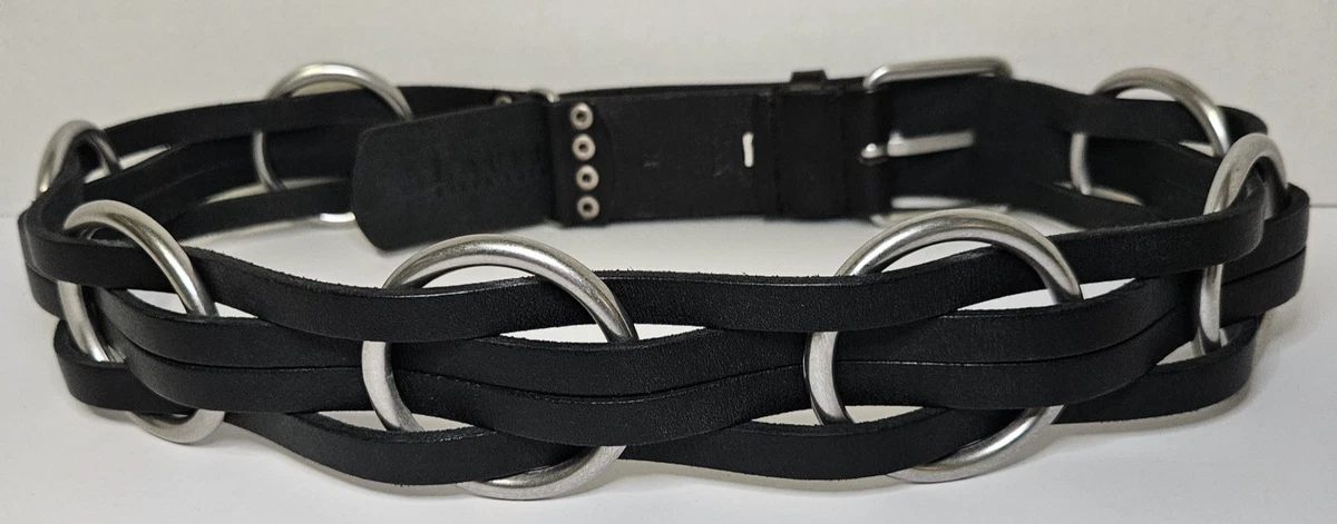 Lauren Ralph Lauren Black Leather Rhinestone Crown Buckle Belt M 428126972-AMA Ralph Lauren - Tooled-Buckle Black Pebbled Calfskin Belt main image 4