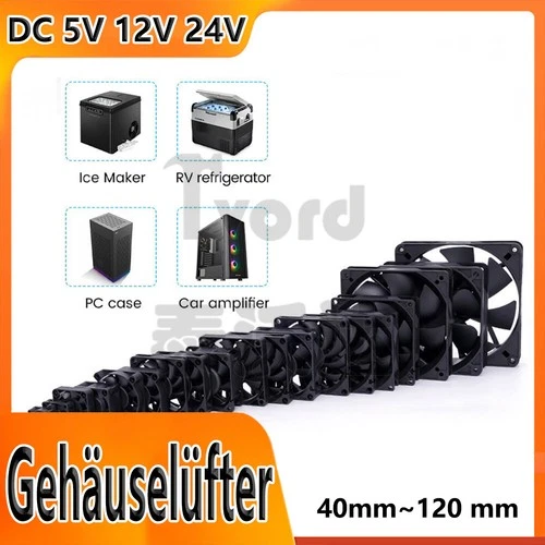 PC Computer FAN Lüfter DC5V 12V 24V Gehäuselüfter Leiser 40 50 60 80 90 120 mm