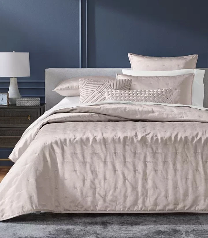 Hotel Collection "Glint" 3 Piece KING Coverlet Set In BLUSH! With Shams, New! - Image 2 of 4